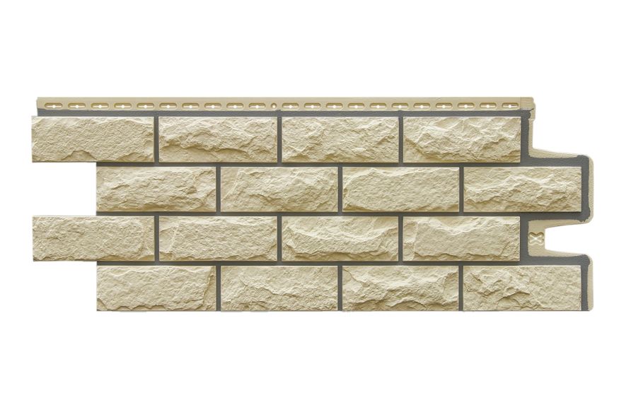 Фасадные панели Grand Line, Колотый камень Design, Бежевый (шов RAL 7006) купить в Сочи
