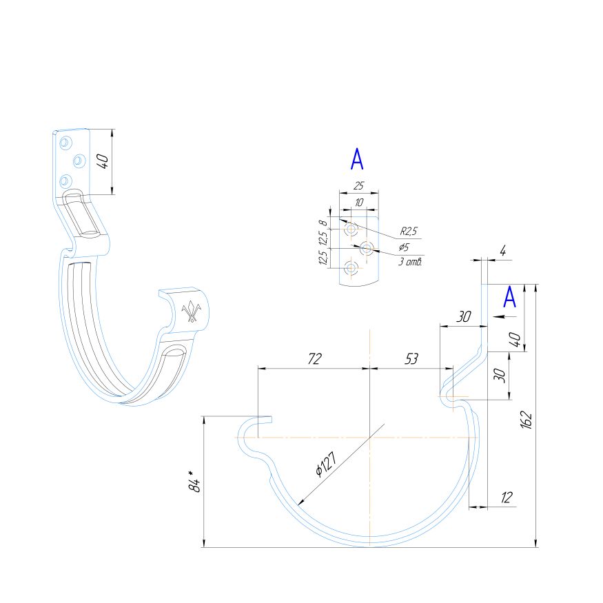 Крюк короткий усиленный модернизированный с комплектом крепления Aquasystem, PU MATT, RAL 8017 Коричневый 150/100 купить в Сочи