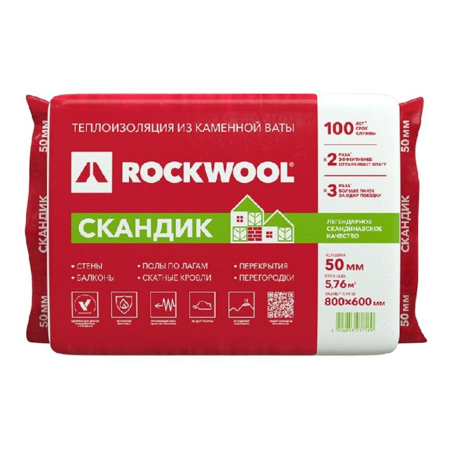 Утеплитель Лайт Баттс Скандик 50х600х800 Rockwool купить в Сочи